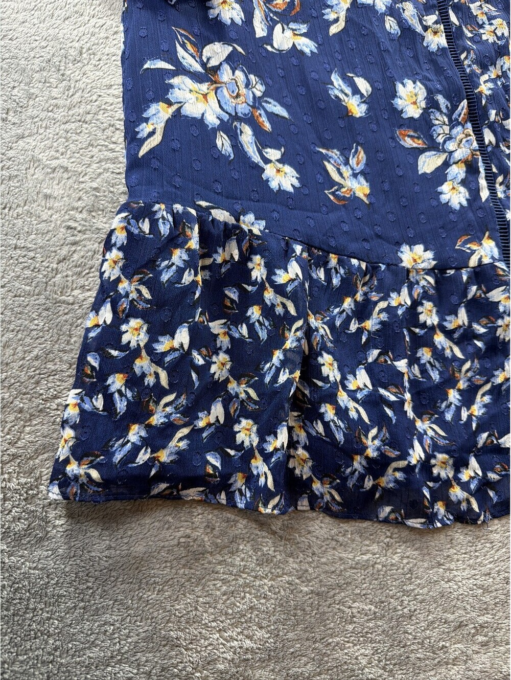 White House Black Market Dress L Blue Floral Boho Tassel Tie Bell Sleeve - Picture 5 of 12